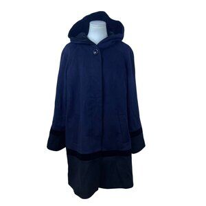 Forecaster Women’s Navy Wool Hooded Coat With Velvet Trim Warm Outerwear Sz 12